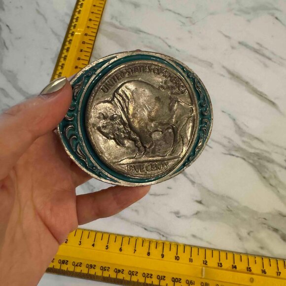 vintage 1988 Siskiyou Buckle Co. Buffalo Nickel Belt Turquoise - Picture 1 of 11